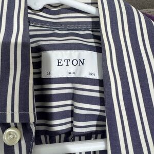 Eton Striped Shirt in Navy and White